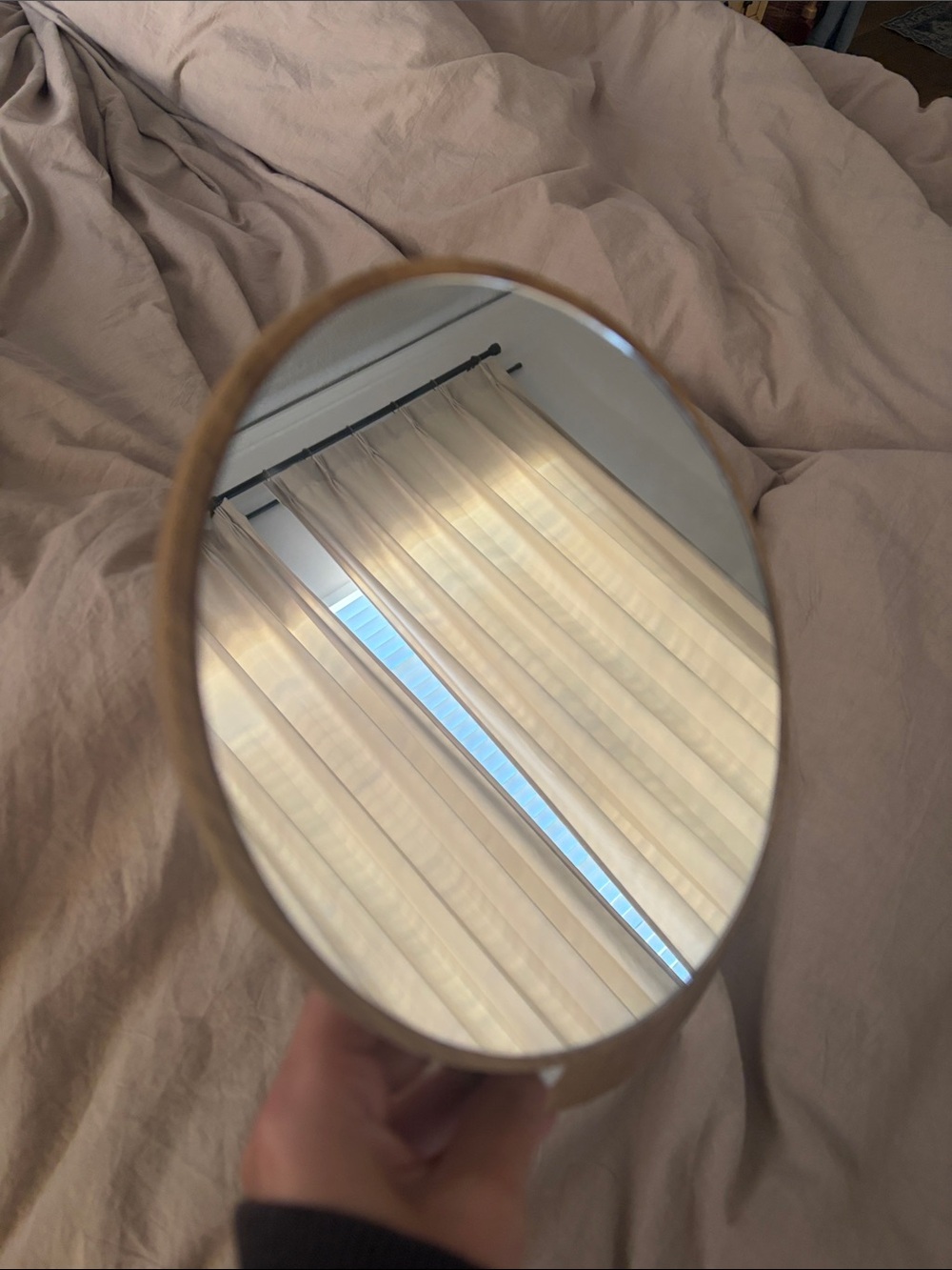 Oval Table Mirror with Wood Base - Beige - Picture 4 of 5